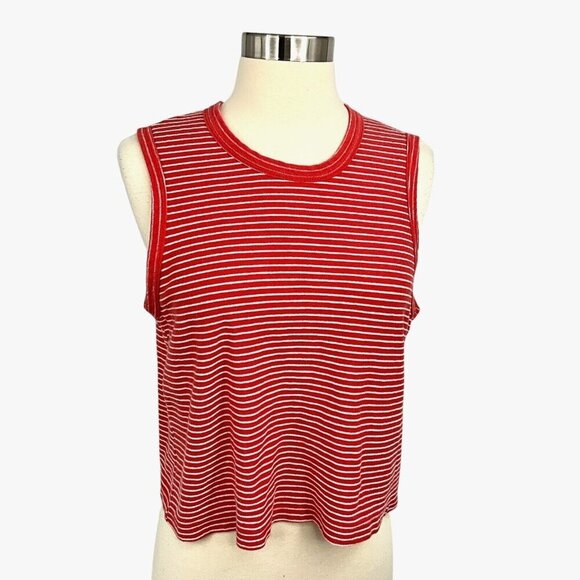 Marine Layer Tops - Marine Layer Lydia Crop Tank Red Striped Size L Crew Neck Sleeveless Cotton